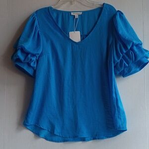 BLU PEPPER TORQUOISE PUFF SLEEVE BLOUSE